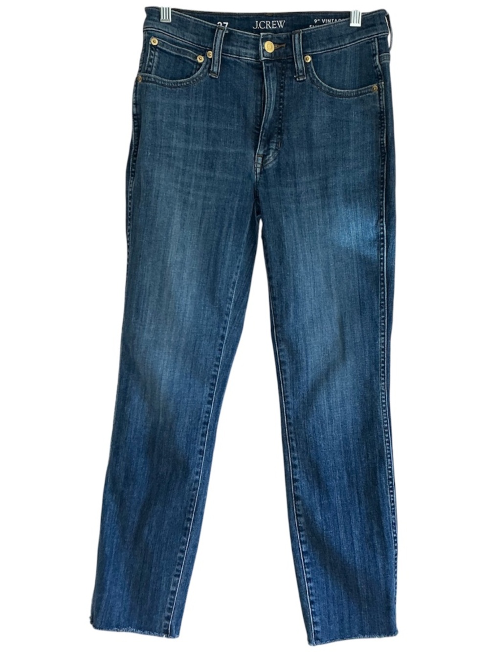 J Crew 9” Vintage Slim Straight Denim Jeans Medium Dark Blue Wash SZ 27